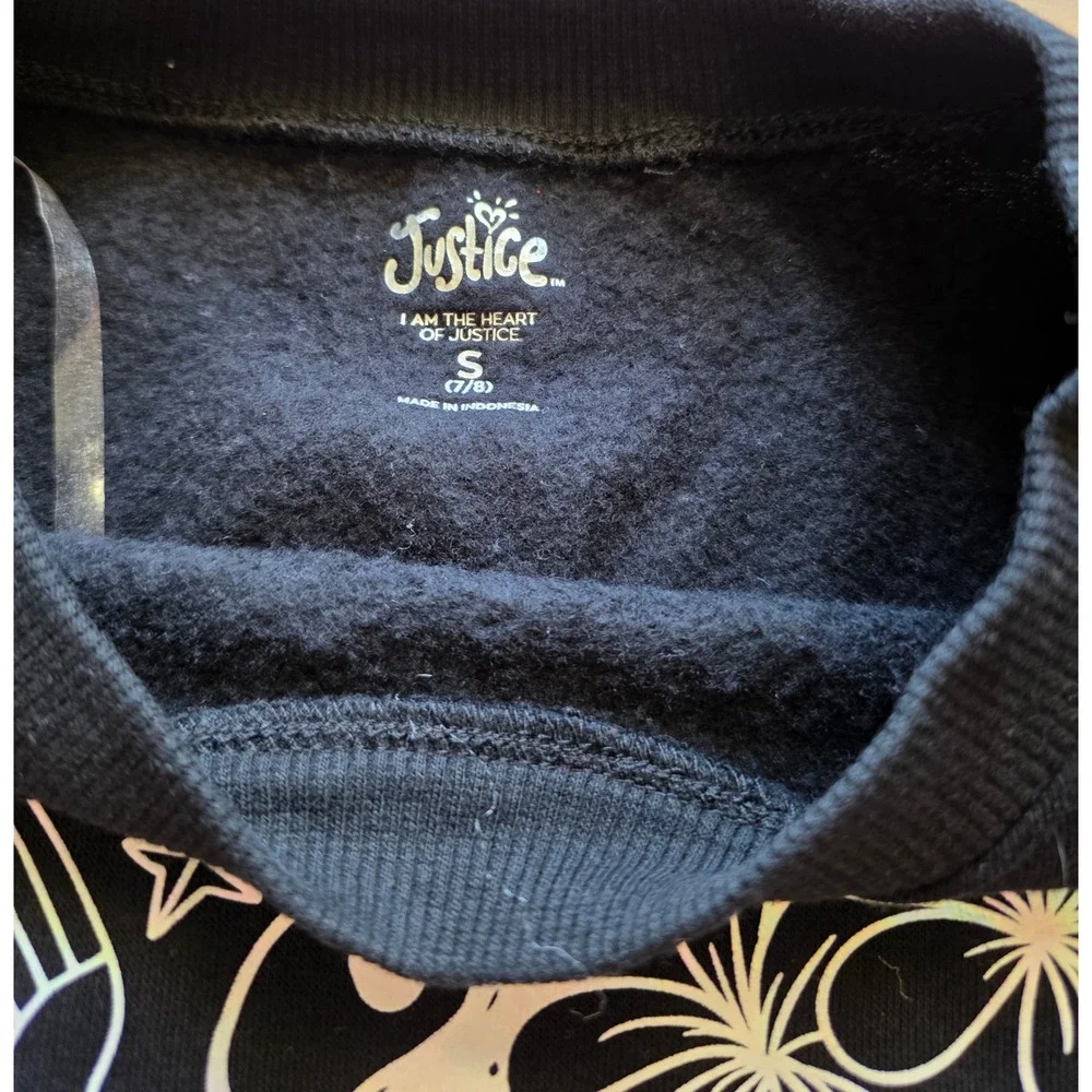 Justice Girls Black Finding My Peace Holographic Sweatshirt and Sweatpants Set S